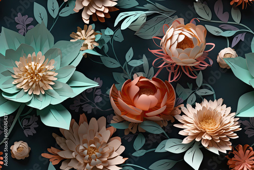 Trendy 3D Floral Seamless Paper Patterns - Generative AI