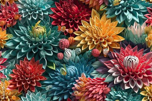 Vibrant and Chic 3D Floral Seamless Paper Patterns - Generative AI