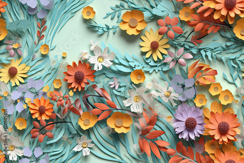 Pastel Coloured 3D Floral Seamless Paper Patterns - Generative AI