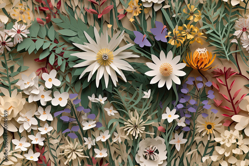 Trendy 3D Floral Seamless Paper Patterns - Generative AI