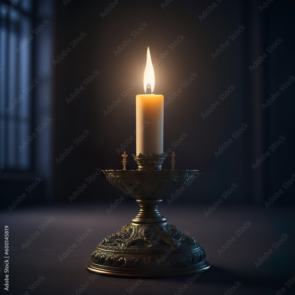 A burning candle on a menorah, representing the holiday of Passover and