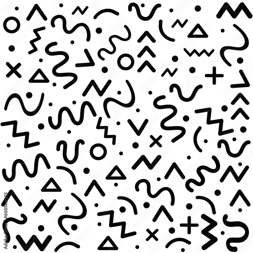 Hand drawn seamless black and white line doodle geometric pattern 