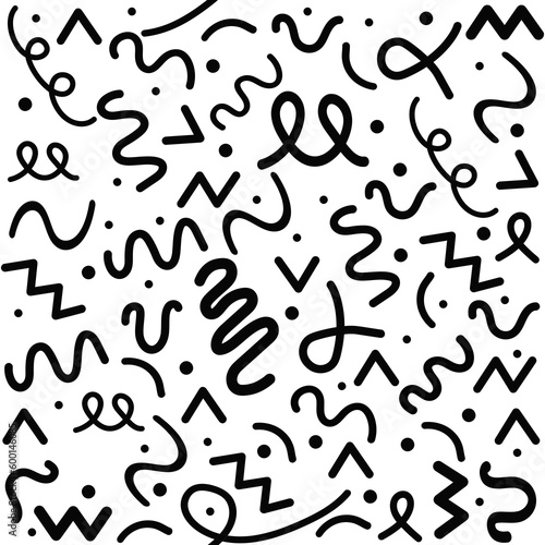 Hand drawn seamless black and white geometric pattern 