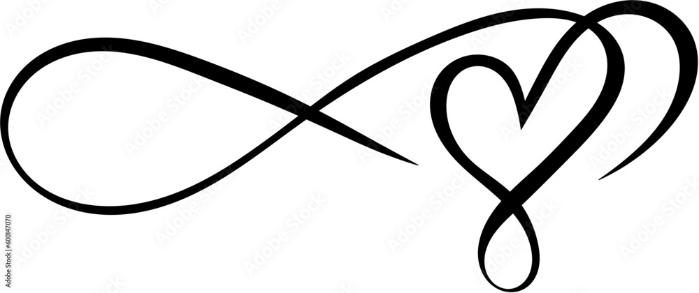 Vector, Black line drawing of endless love with a heart and an infinity ...