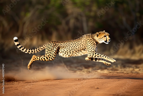 shot of adult cheetah running at top speed with all legs in the air in Kruger Park South Africa