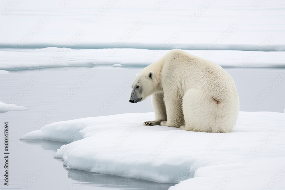 Adult male polar bear sits at the edge of the fast ice in Svalbard Adult male polar bear sits at the edge of the fast ice in Svalbard