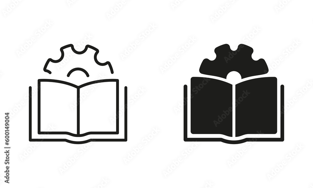 Vetor de User Manual Document Line and Silhouette Icon Set. Technical ...