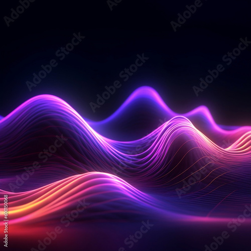 3d render, abstract wavy orange purple gradient neon background. Futuristic wallpaper