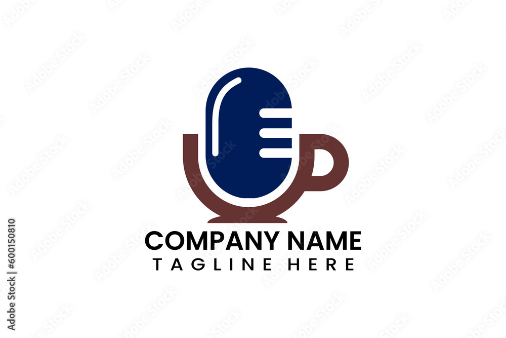 Flat coffee cup podcast logo icon template vector design illustration
