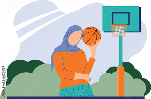 Muslim Woman Basketball Sports Flat Character suitable for illustration, flat design and graphic resources