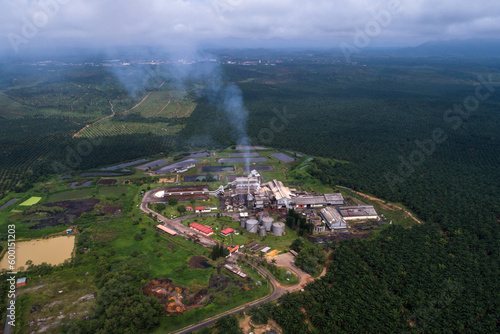 Aerial view of Palm Oil Processing Mill in Operation