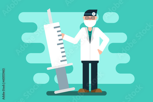 Doctor with syringe vector for medical illustration.