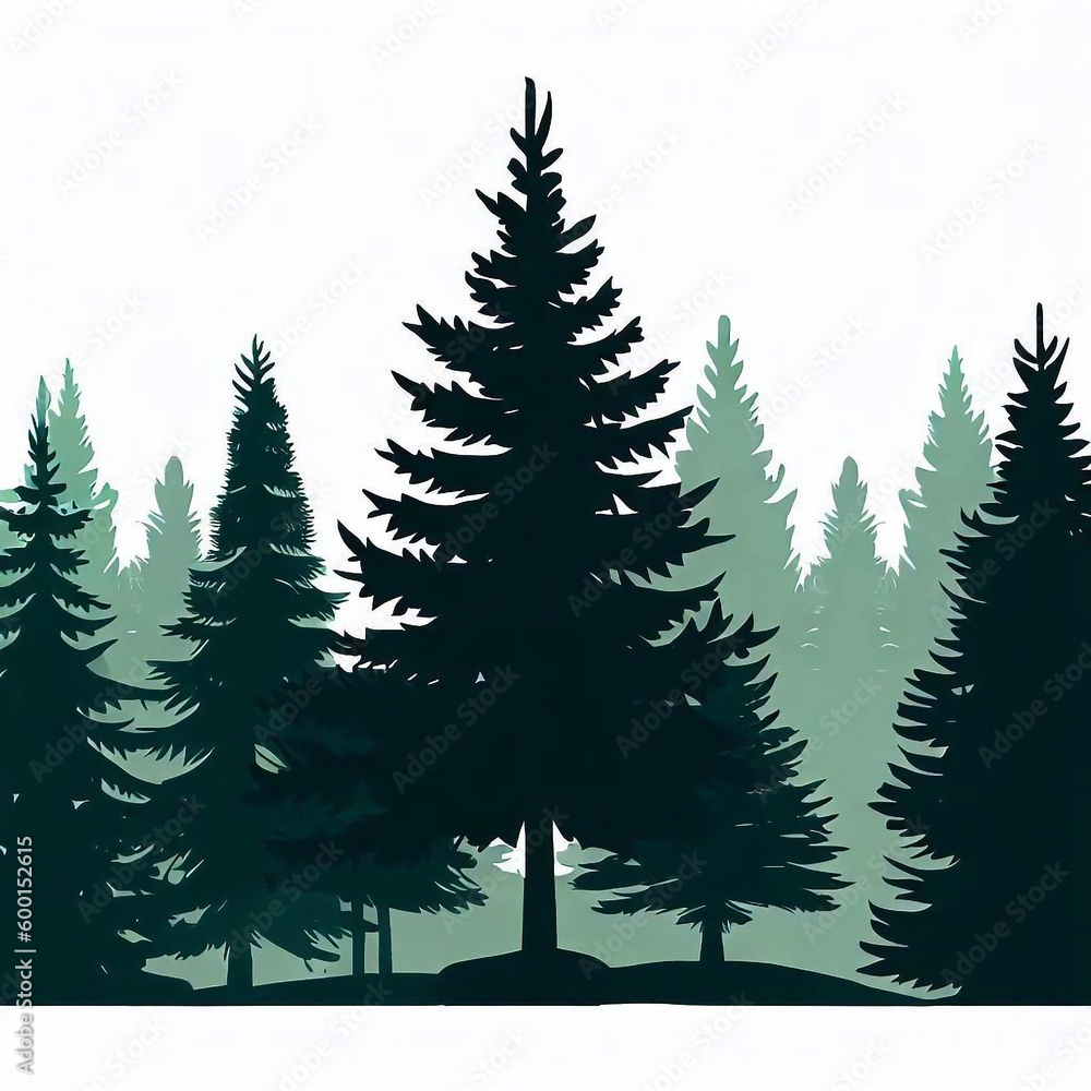 Obraz premium Silhouettes of evergreen pine trees, commonly found in fir forests