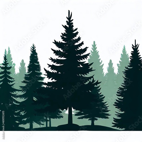 Silhouettes of evergreen pine trees  commonly found in fir forests