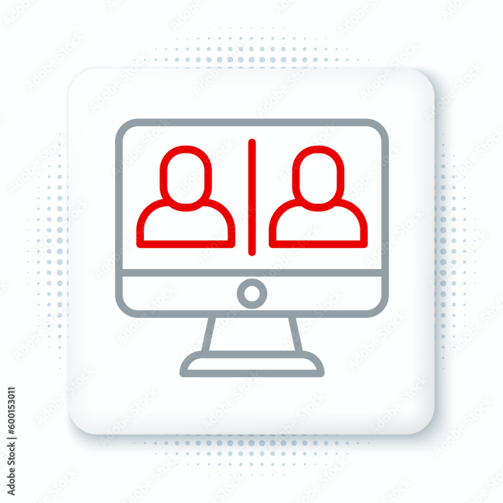 Line Video chat conference icon isolated on white background. Online meeting work form home. Remote project management. Colorful outline concept. Vector Line Video chat conference icon isolated on white background. Online meeting work form home. Remote project management. Colorful outline concept. Vector