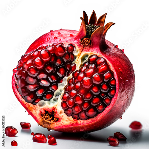 Pomegranate photograph, in white background, pexels contest winner, high definition screenshot, hyper detailed, white background, fresh photo