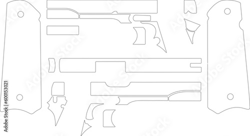 Colt 1911 all parts SVG blank GUN template vector outline or line art file for cnc laser cutting, wood, metal engraving, Cricut file, cnc router file, vinyl cutting, digital cutting machine file photo