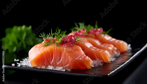 Fresh, succulent salmon sashimi with Ponzu sauce - a melt-in-your-mouth delicacy that's both delicious and visually stunning!