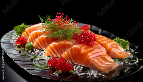 Fresh, succulent salmon sashimi with Ponzu sauce - a melt-in-your-mouth delicacy that's both delicious and visually stunning!