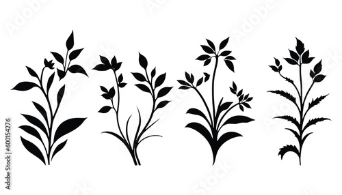 Beautiful Small Plants Silhouette Vector, Plants Vector, Plant silhouette set