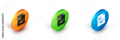 Isometric Journalistic investigation icon isolated on white background. Financial crime, tax evasion, money laundering, corruption. Circle button. Vector