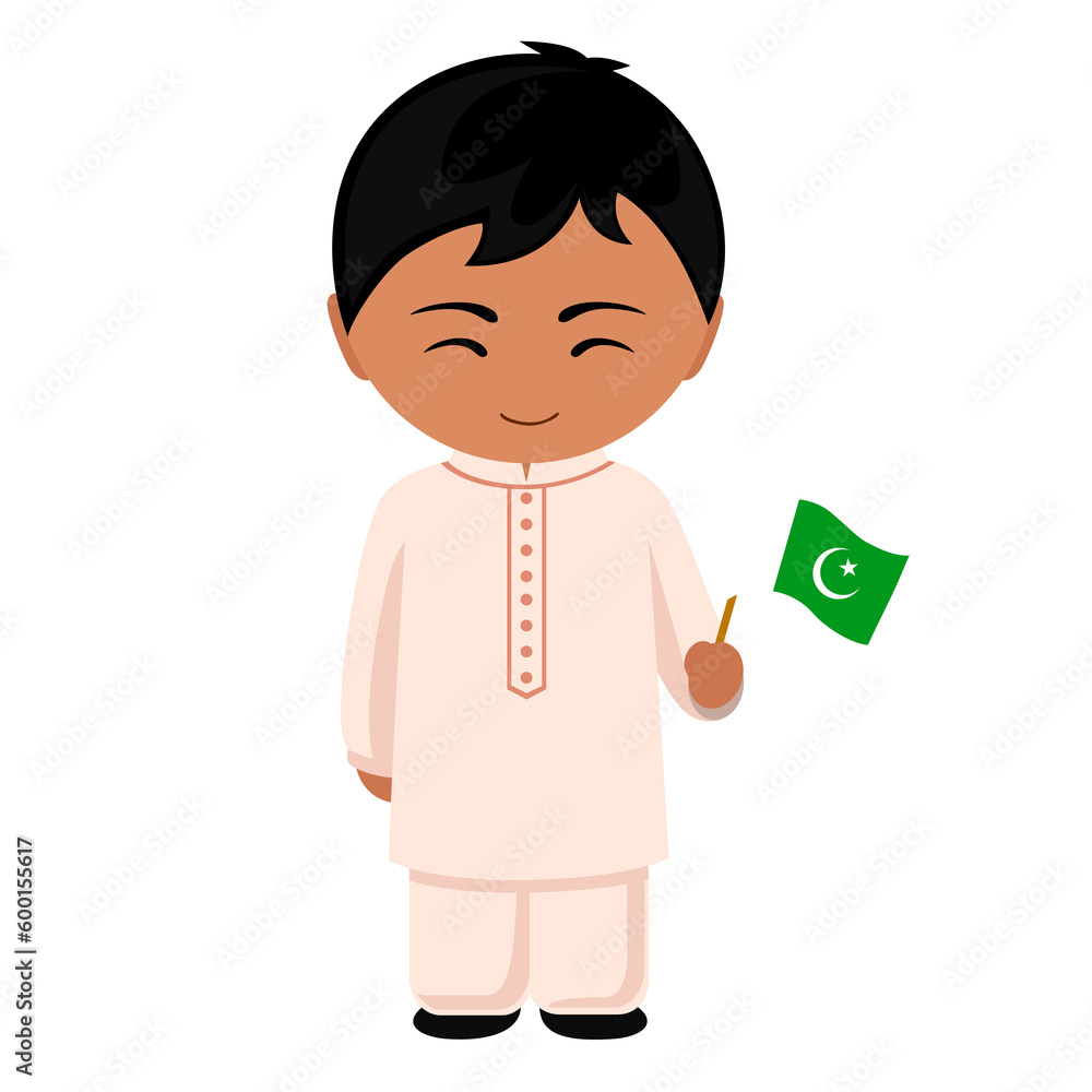 Man in Pakistan national costume. Male cartoon character in traditional ...