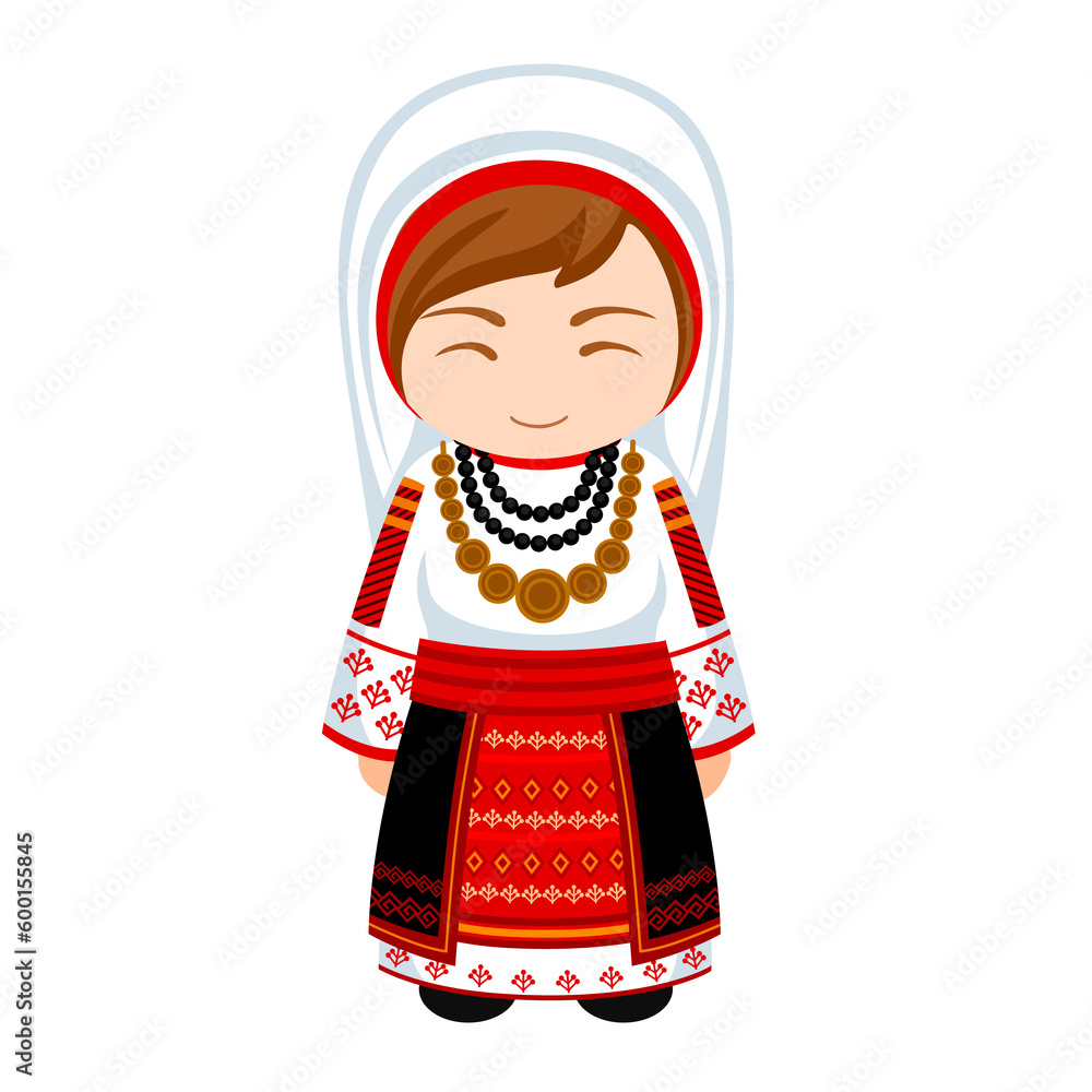 Woman In Romania National Costume. Female Cartoon Character In ...