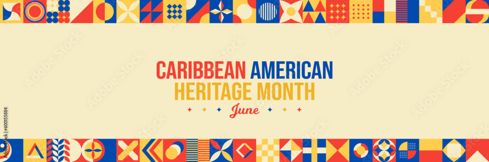 National Caribbean American Heritage Month Vector Illustration. June Awareness and Celebration. Neo Geometric pattern concept abstract graphic design. Social media post, website header, promotion art - obrazy, fototapety, plakaty 