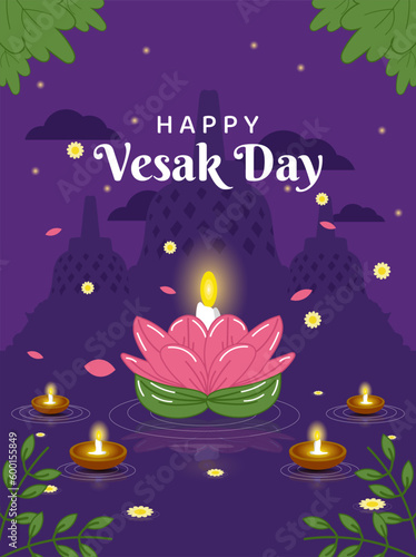 happy vesak day, greeting card and poster design for vesak day. Vesak Day is a holy day for Buddhists.