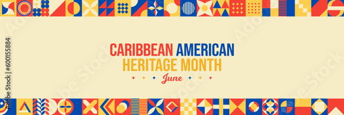 National Caribbean American Heritage Month Vector Illustration. June Awareness and Celebration. Neo Geometric pattern concept abstract graphic design. Social media post, website header, promotion art