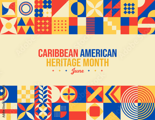 National Caribbean American Heritage Month Vector Illustration. June Awareness and Celebration. Neo Geometric pattern concept abstract graphic design. Social media post, website header, promotion art