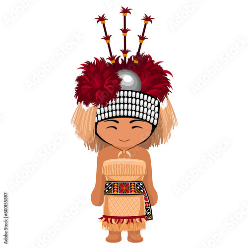 Woman in Samoa national costume. Female cartoon character in samoan traditional ethnic clothes. Flat isolated illustration. photo