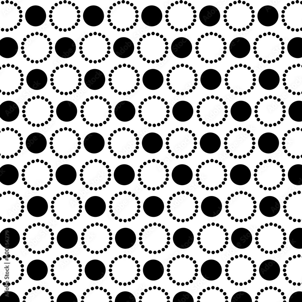 Simple black circles pattern on white backdrop. Repeated pattern for cloth, interior, wrapping paper, gift paper. Black and white circles design Simple black circles pattern on white backdrop. Repeated pattern for cloth, interior, wrapping paper, gift paper. Black and white circles design