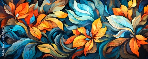 Abstract Flowers Panorama Wallpaper Background. Generative ai