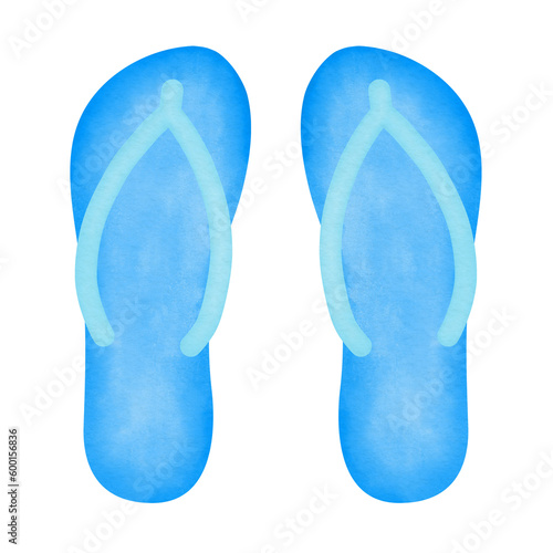 blue beach sandal watercolor illustration