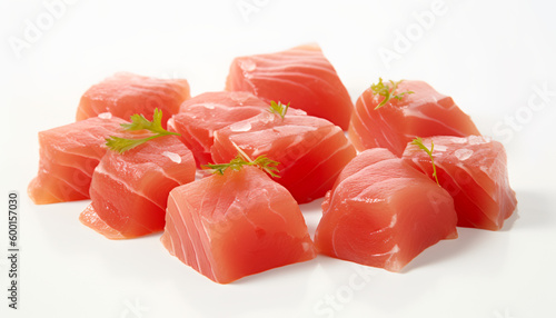 Savor the rich, buttery flavor and velvety texture of our Wild Sockeye Salmon Steak Cubes - a gourmet delight that's simply irresistible! photo