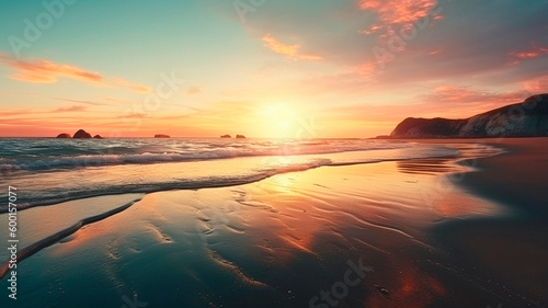 summer landscape with sunrise on the beach. High quality Generative AI