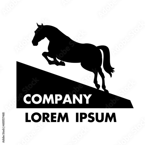 The horse jumping logo stands on end. The concept for the logo, emblem, logotype, printing on T-shirts. Black and white vector illustration.