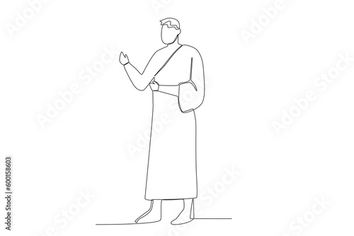 Side view of a pilgrim in Mecca. Hajj pilgrims one-line drawing