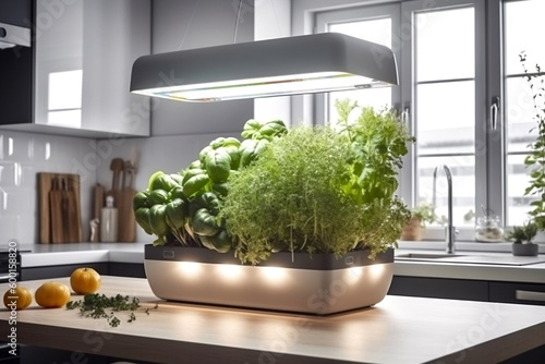 Hydroponic garden in a kitchen. AI Generative Illustrations