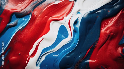 Abstract Red White and Blue liquid texture, USA, France, Generative AI