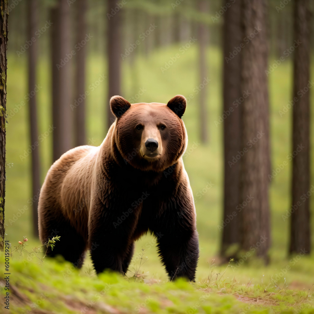 Obraz premium Brown bear in the forest. Generative AI