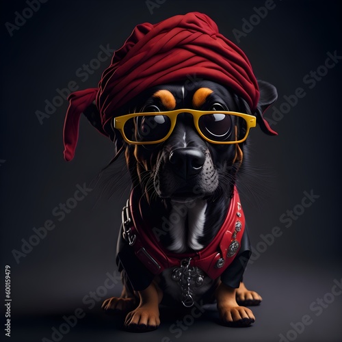 Dog wearing sunglasses and hat illustration