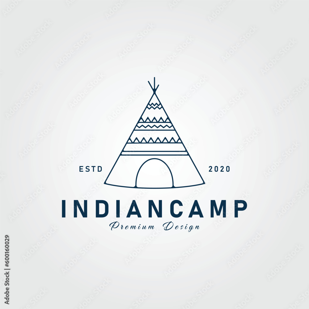 indian camp line art logo teepees culture icon and symbol, vector illustration design