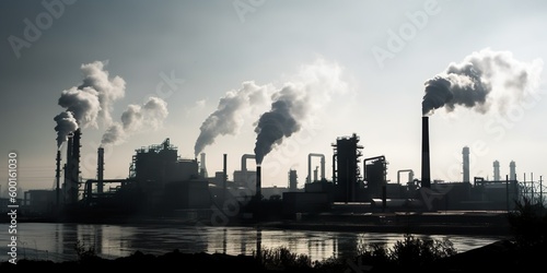 industrial chimneys smoke from factory pollution Generative AI