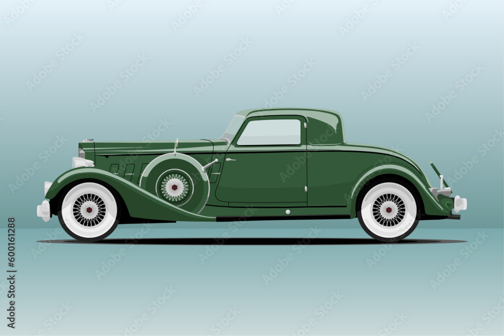 Retro car vector image. 1930 old car.	