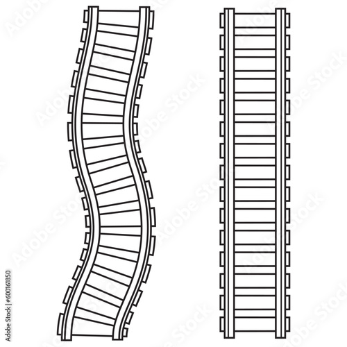 Curved railway, rails. Vector isolated illustration black outline coloring