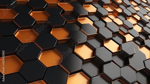 A black and orange hexagonal wall pattern created with Generative AI technology