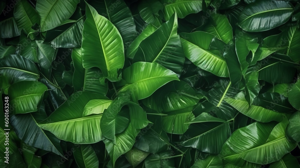 Obraz premium A lush foliage background with green leaves created with Generative AI technology