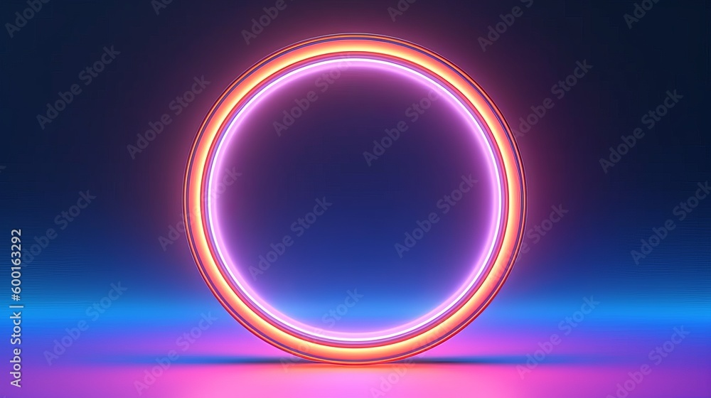 A neon circle on a vibrant blue and pink gradient background created with Generative AI technology